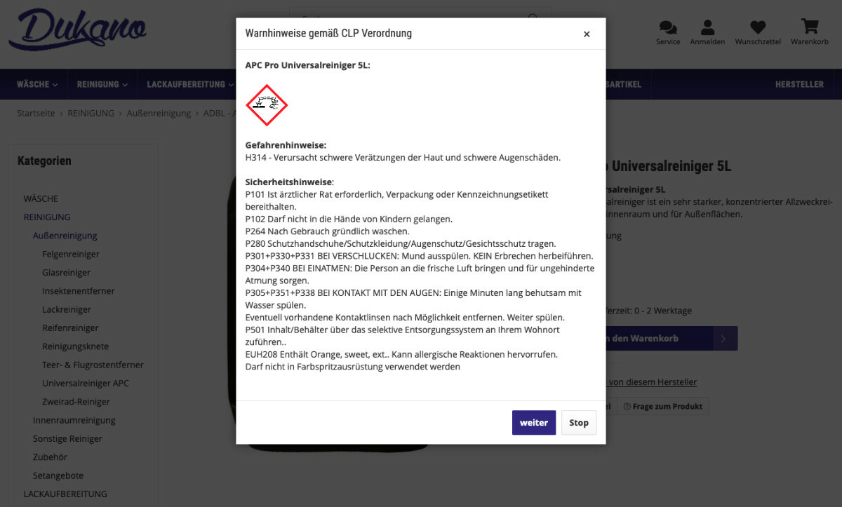 Dukano24 CLP Verordnung