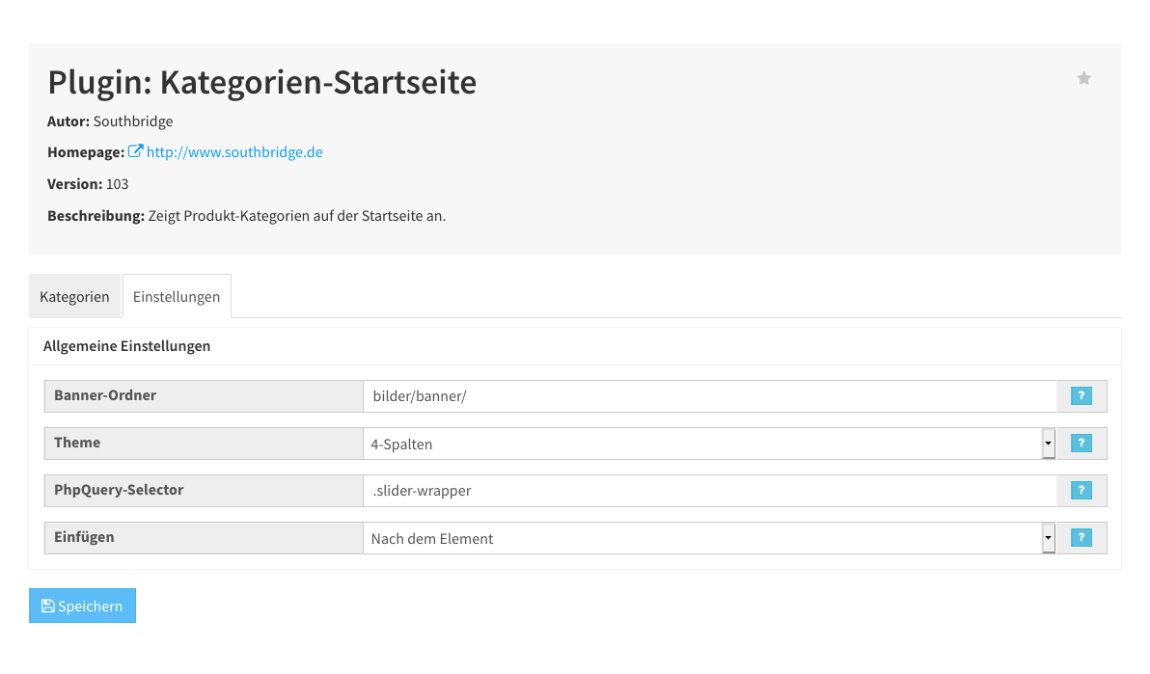 Einstellunge Kategorie auf der Startseite - JTL-Shop Plugin