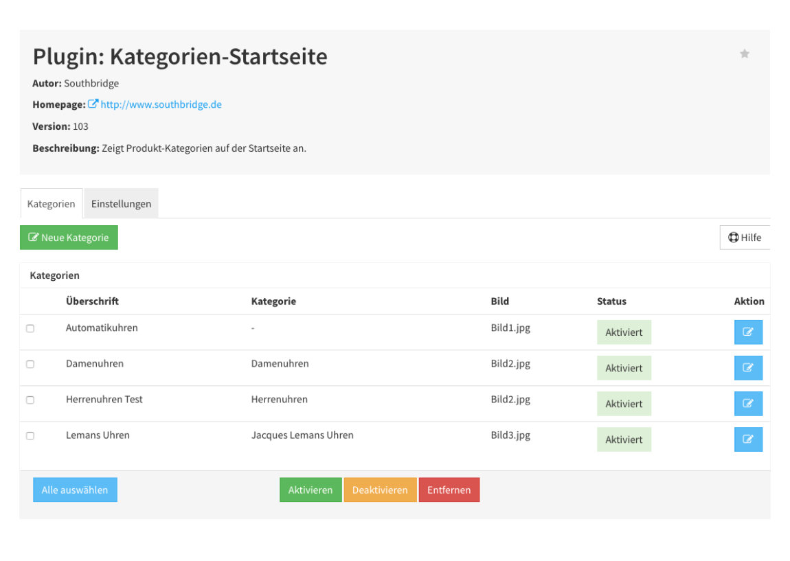 Kategorien auf der Startseite - JTL-Shop Plugin